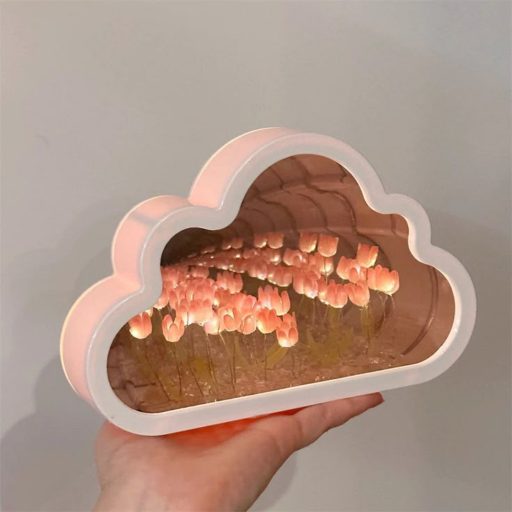 Creative Handmade LED Night Light Mirror DIY Tulip Flower Table Lamp Home Decoration Tulip Lamp